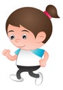 Bubble head girl cartoon jogging run isolated white background