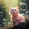 Bubble Jelly Cat: Photorealistic Renderings Of A Playful White Kitten In The Forest