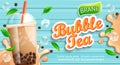 Bubble milk tea banner with delicious tapioca.