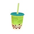 Bubble milk tea in cup. Asian pearl matcha drink with boba, tapioca balls. Fresh fruit bubbletea in glass with straw Royalty Free Stock Photo