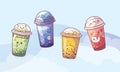 Bubble milk tea cup design collection,Pearl milk tea , Yummy drinks, coffees and soft drinks with doodle style banner Royalty Free Stock Photo