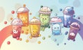 Bubble milk tea cup design collection,Pearl milk tea , Yummy drinks, coffees and soft drinks with doodle style banner