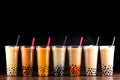 Bubble milk tea, Pearl milk tea on dark background.Yummy drinks.Template design of menu restaurant or cafe menu, drinks