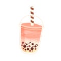 Bubble milk tea in takeaway glass with straw. Asian boba drink with fruit flavor. Cold cocktail, smoothie. Milky Royalty Free Stock Photo