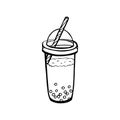 Bubble milk tea with tapioca pearls illustration. Cute hand drawn boba tea drink, bright and pretty vector clip art.