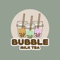 Bubble milk tea vector logo. Bubble milk tea cartoon Royalty Free Stock Photo