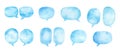 Bubble speech, blue watercolor set. Collection of elements of different shapes for design. AI generated Royalty Free Stock Photo