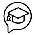 Bubble with student hat line icon, education concept. Vector graphics. Graduation cap in speech dialog, popup sign on Royalty Free Stock Photo