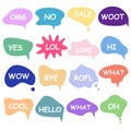 Bubble talk phrases. Online chat clouds with different words comments information shapes vector Royalty Free Stock Photo