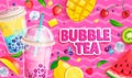 Bubble tea banner on sweet pink background.