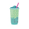 Bubble tea or boba drink vector illustration, blue milk boba tea, butterfly pea flower tea