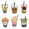 Bubble tea collection, drink in plastic cup with straw