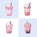 Bubble tea cup design collection, Pearl milk tea, Taiwan milk tea,Yummy drinks, coffees and soft drinks with doodle