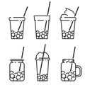 Bubble tea icon set in line style vector line illustration