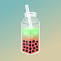 Bubble tea illustration with delicious tapioca and jelly. Cold boba milk tea