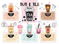 Bubble tea menu. Caffe delicious drinks recent vector restaurant menu