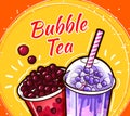 Bubble tea milk shake. Sweet smoothie logo, cocktail in cup, fruit and juice milkshake, dessert food. Dessert with Royalty Free Stock Photo