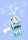 Bubble tea. Mint cold drink, chocolate and cream. Popular taiwanese sweet pearl milk with tapioca balls. Asian milkshake