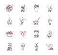 Bubble tea outline icon collection set. Milk boba in jar or mug vector illustration