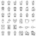 Bubble tea or Pearl milk tea line icon set