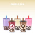 Bubble tea or Pearl milk tea set vector illustration