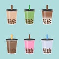 Bubble tea or Pearl milk tea set vector illustration Royalty Free Stock Photo
