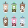 Bubble tea or Pearl milk tea set vector illustration Royalty Free Stock Photo