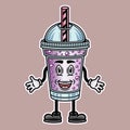 Bubble tea plastic cup cartoon character vector illustration in colored style Royalty Free Stock Photo
