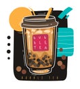 Bubble tea. Popular taiwanese sweet drink bubble tea, pearl milk boba with balls, famous asian milkshake liquid dessert