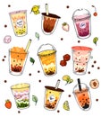 Bubble tea set. Isolated ice cold pearl milk tea Royalty Free Stock Photo