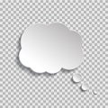 Bubble of think on transparent background. Cloud message for text, comic. Fun speech bubble on isolated background. White cloud of