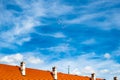 Soap Bubbles fly in the sky. Background bright, blue sky and fluffy white clouds Royalty Free Stock Photo