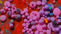 Bubbles float in liquid paint, mixing ink, oil and milk, abstract multicolor hypnotic painting Royalty Free Stock Photo