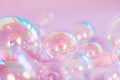 Bubbles float softly in a pastel background. They show reflections of light and colors, creating a lively scene. The setting Royalty Free Stock Photo