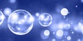 Bubbles floating in dreamy luminous? blue background, creating a serene atmosphere with soft light reflections Royalty Free Stock Photo