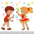 Bubbles fly the two children have fun. Royalty Free Stock Photo