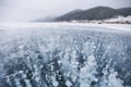 Bubbles in ice. Baikal lake. Winter landscape Royalty Free Stock Photo