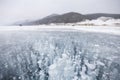 Bubbles in ice. Baikal lake. Winter landscape Royalty Free Stock Photo