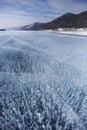 Bubbles in ice. Baikal lake. Winter landscape Royalty Free Stock Photo