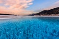 Bubbles of methane gas frozen into clear ice lake baikal, russia Royalty Free Stock Photo