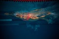 Bubbles. Professional female swimmer in cap and goggles in motion, training in swimming pool indoor. Underwater view Royalty Free Stock Photo