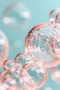 Bubbles in shades of aqua and coral float in the air, reflecting light and creating a bright scene in a cheerful setting. The Royalty Free Stock Photo