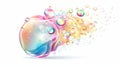 Bubbles of soap bursting realistic modern, transparent air sphere with reflections and highlights deforming and Royalty Free Stock Photo