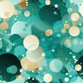 Bubbles on a teal and gold background with dreamlike illustration (tiled)