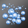 Bubbles underwater texture isolated on transparent background. Fizzy sparkles in water, sea, ocean. Undersea illustration Royalty Free Stock Photo