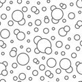 Bubbles vector seamless pattern with flat line icons. Black white color soap texture. Fizzy water background, abstract Royalty Free Stock Photo