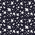 Bubbles vector seamless pattern with flat line icons. Black white color soap texture. Fizzy water background, abstract Royalty Free Stock Photo