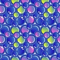 Bubbles vector seamless pattern with flat line icons. Blue texture. Fizzy water background, abstract effervescent effect Royalty Free Stock Photo