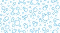 Bubbles vector seamless pattern with flat line icons. Blue white color soap texture. Fizzy water background, abstract