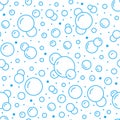 Bubbles vector seamless pattern with flat line icons. Blue white color soap texture. Fizzy water background, abstract Royalty Free Stock Photo